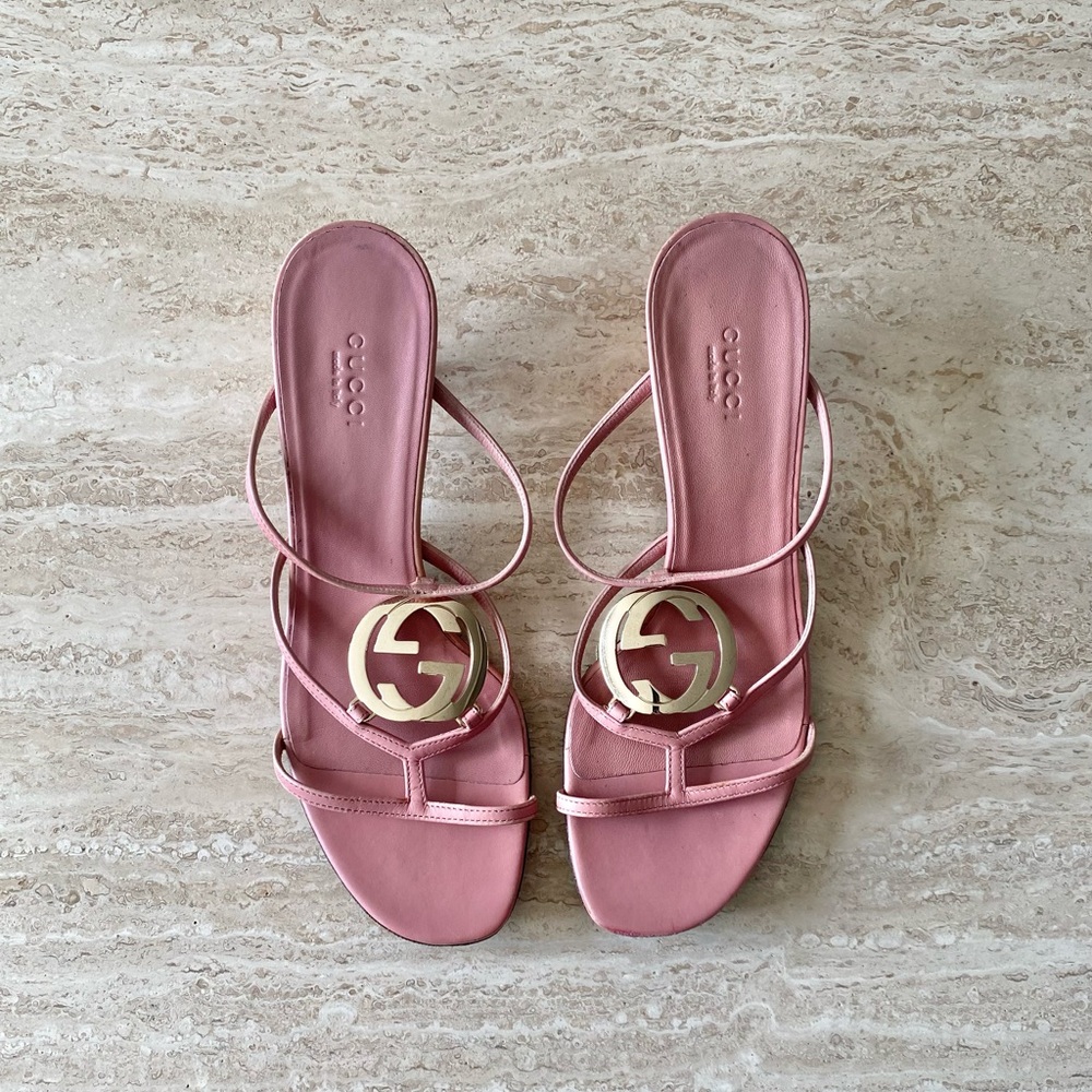 Vintage Gucci GG Strappy Kitten Heel Sandals